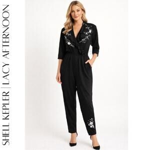 LACY AFTERNOON BY SHELL KEPLER **Vintage** Black Embellished Jumpsuit, L, NWT!